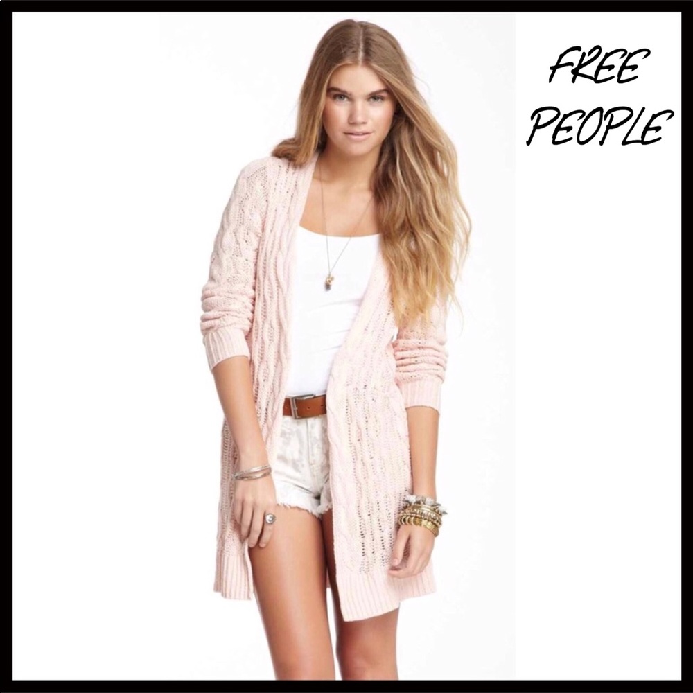 FREE PEOPLE CARDIGAN CROCHET KNIT LONG CARDI